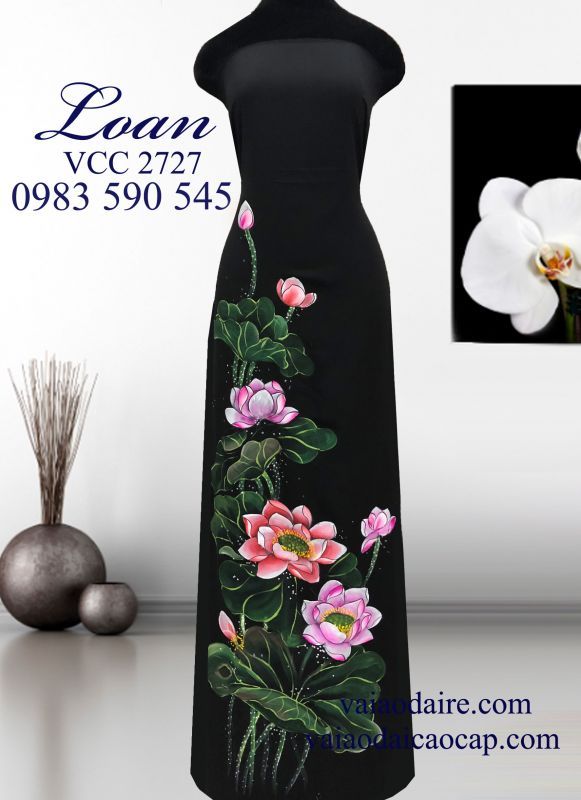 Vải áo dài vẽ hoa sen cao cấp