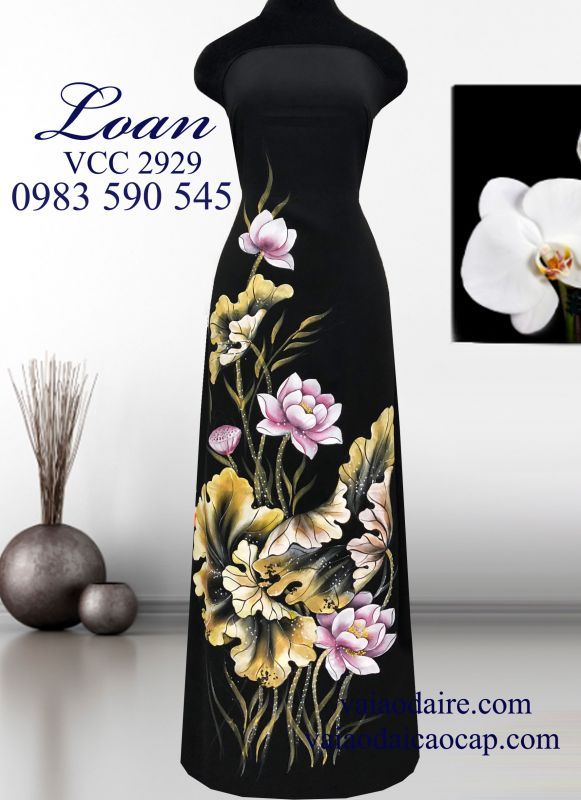 Vải áo dài vẽ hoa sen cao cấp