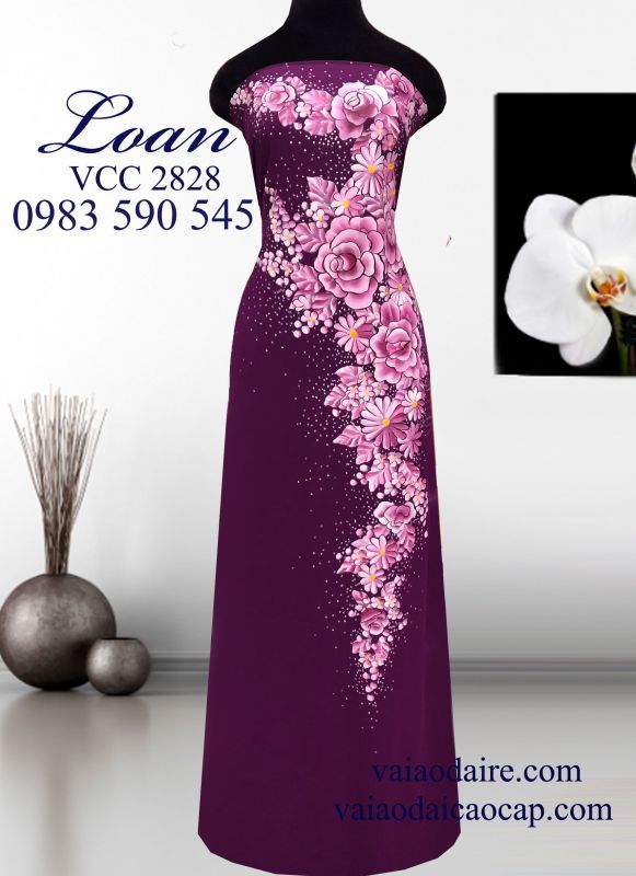 Vải áo dài vẽ hoa hồng cao cấp