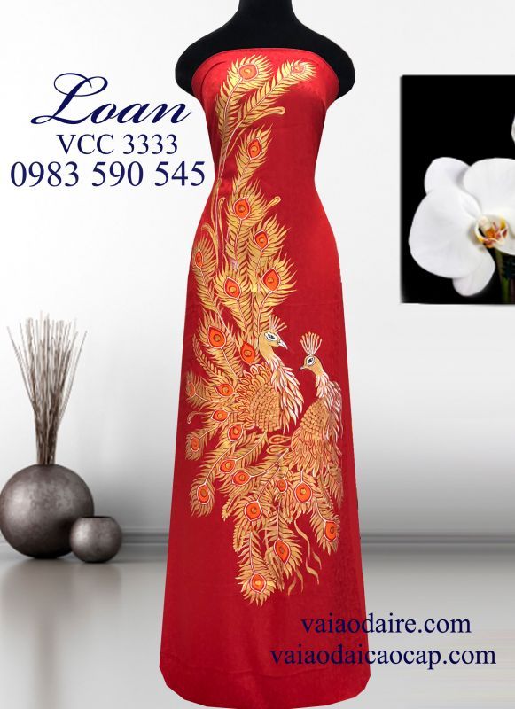 Vải áo dài tơ tằm vẽ phượng hoàng