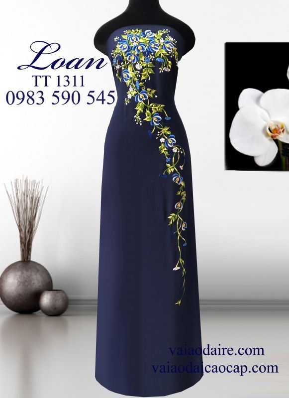 Vải áo dài thêu hoa dây