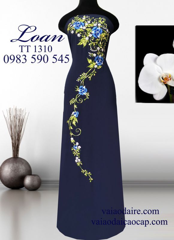 Vải áo dài thêu hoa dây