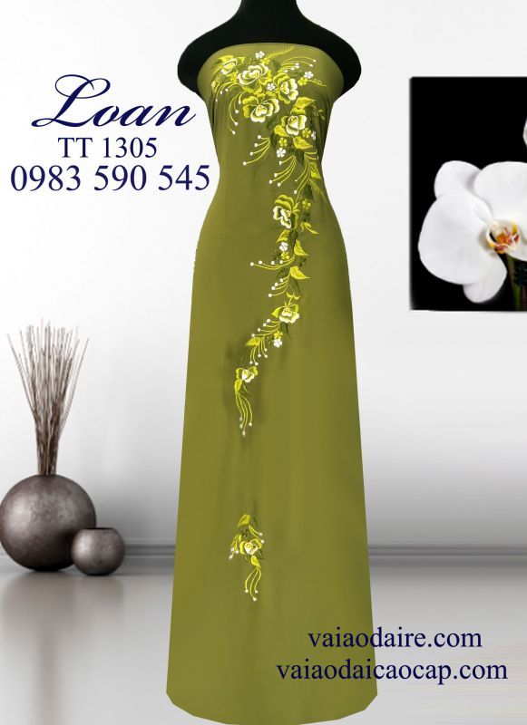 Vải áo dài thêu hoa dây