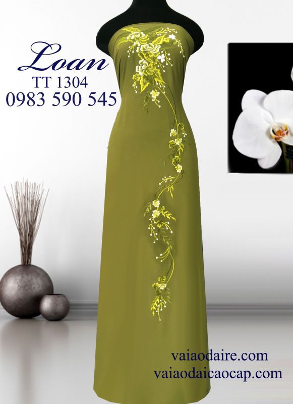 Vải áo dài thêu hoa dây