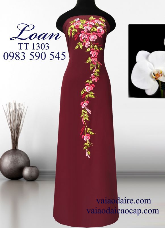 Vải áo dài thêu hoa dây