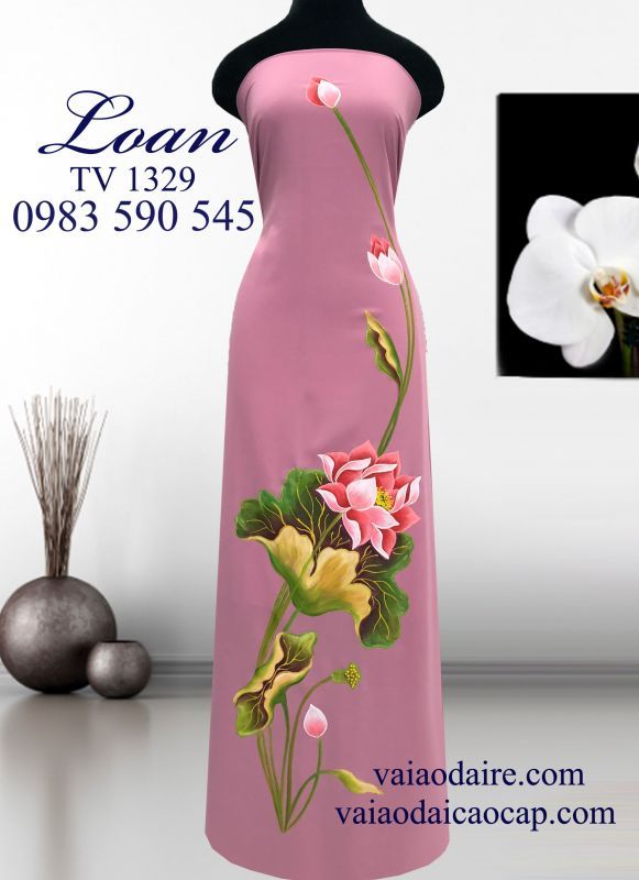 Vải áo dài hoa Sen vẽ sơn mài