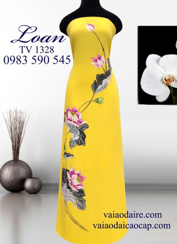 Vải áo dài hoa Sen vẽ sơn mài
