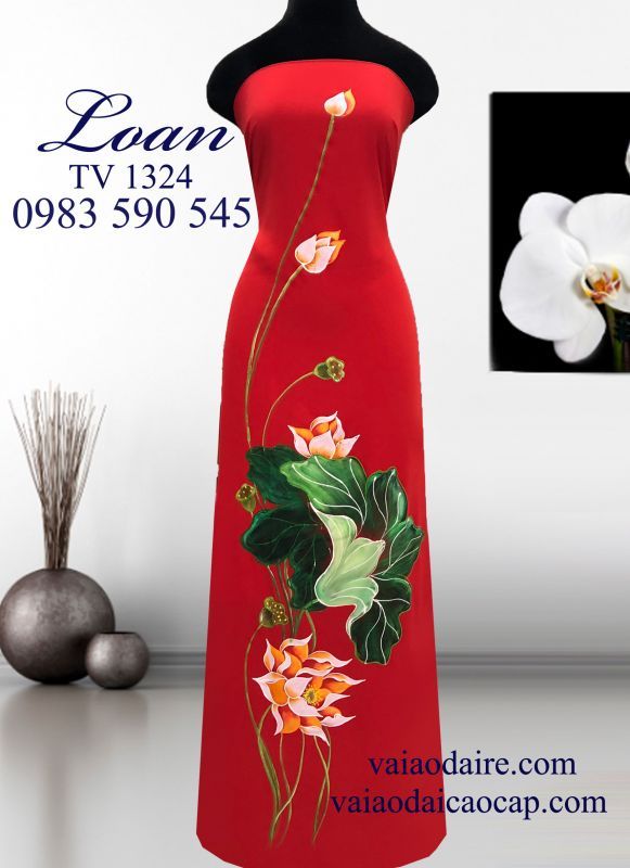 Vải áo dài hoa Sen vẽ sơn mài