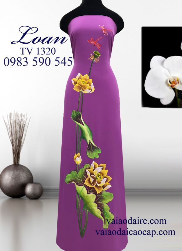 Vải áo dài hoa Sen vẽ sơn mài