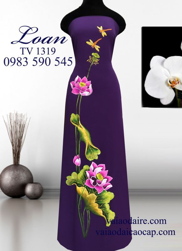 Vải áo dài hoa Sen vẽ sơn mài
