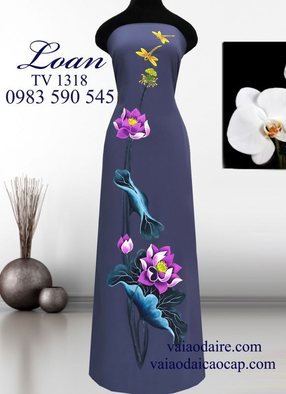 Vải áo dài hoa Sen vẽ sơn mài