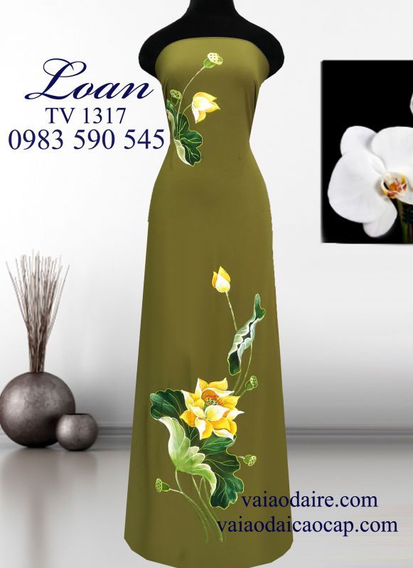 Vải áo dài hoa Sen vẽ sơn mài