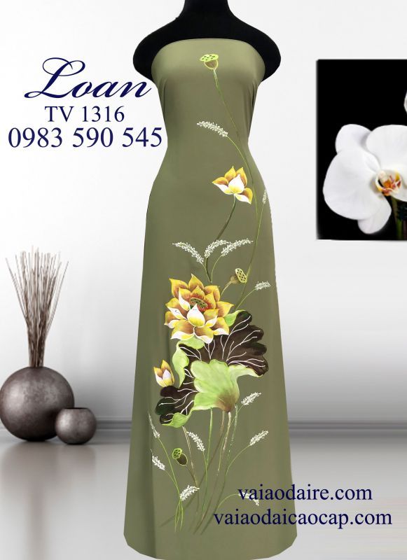 Vải áo dài hoa Sen vẽ sơn mài