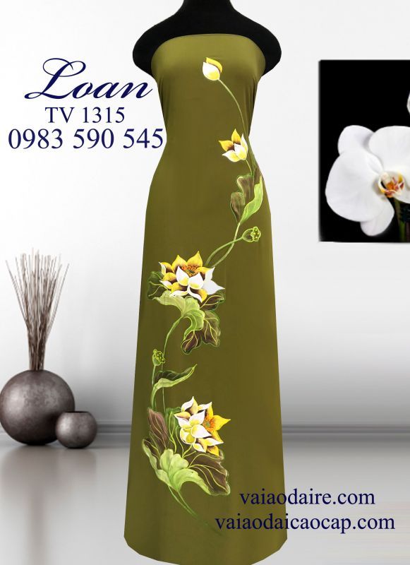 Vải áo dài hoa Sen vẽ sơn mài