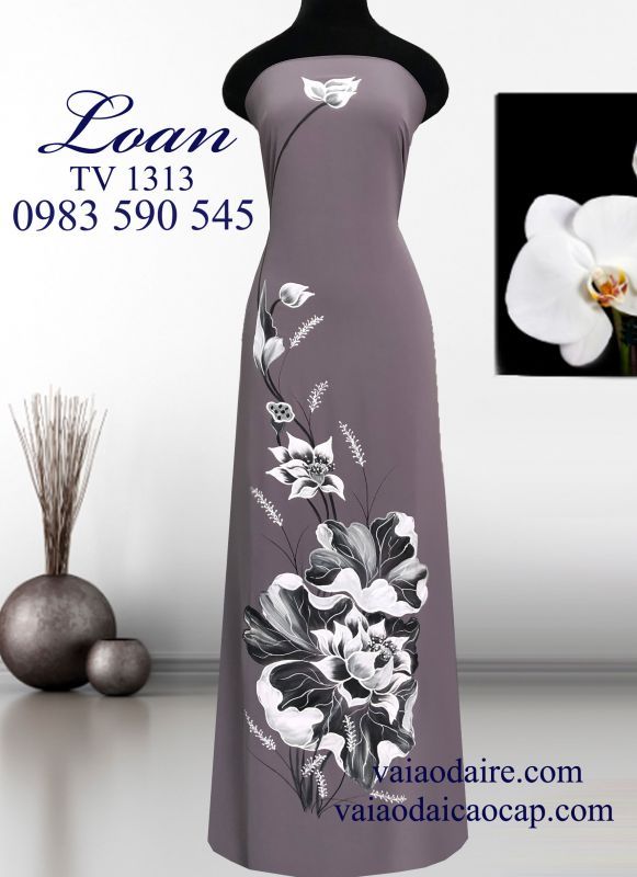 Vải áo dài hoa Sen vẽ sơn mài
