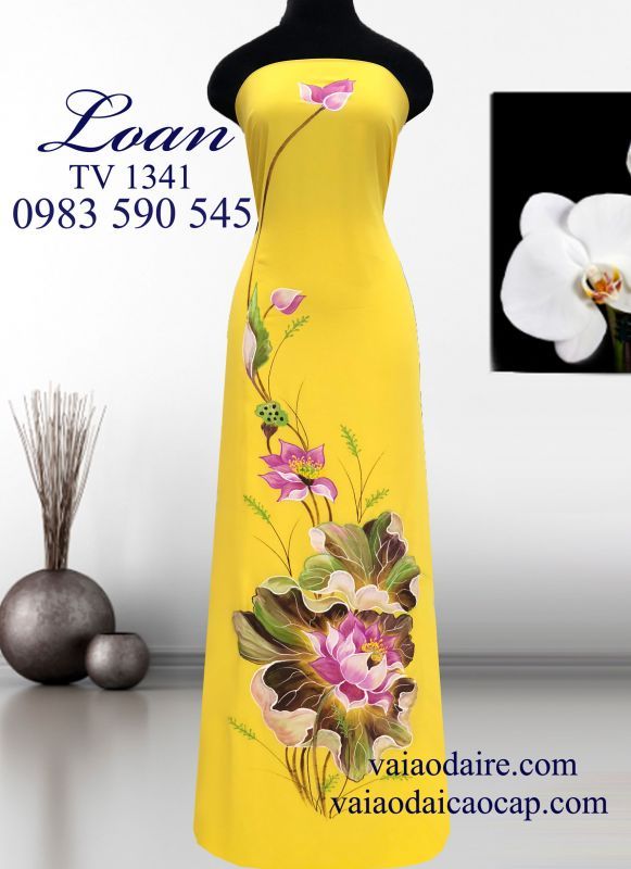 Vải áo dài vẽ hoa sen
