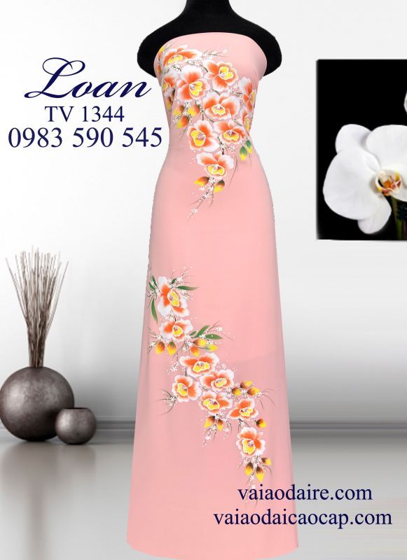 Vải áo dài vẽ hoa Lan