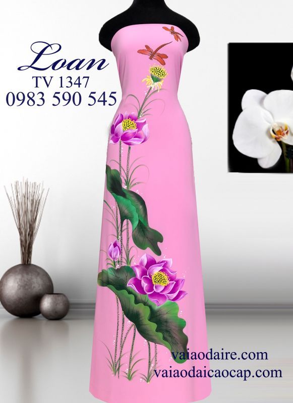 Vải áo dài vẽ hoa Sen