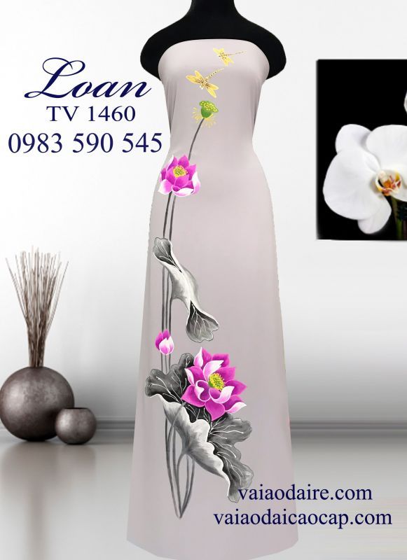 Vải áo dài vẽ hoa Sen