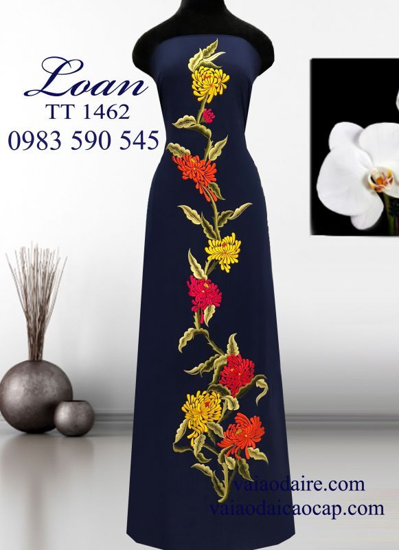 Vải áo dài thêu hoa Cúc