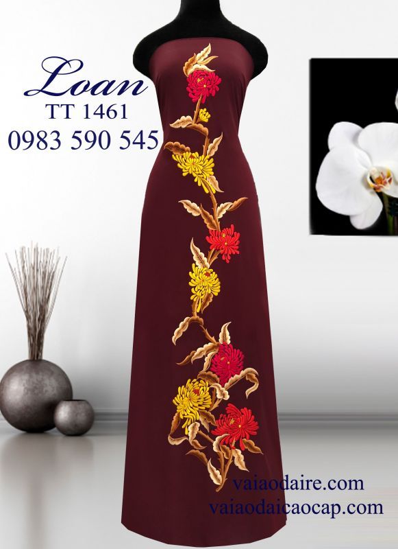 Vải áo dài thêu hoa Cúc