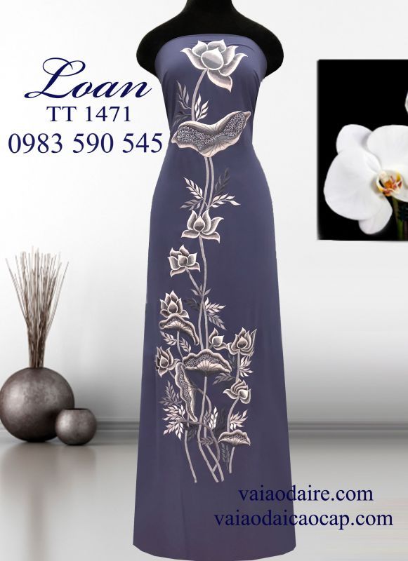 Vải áo dài thêu hoa Sen