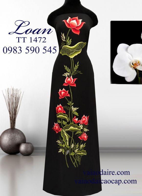 Vải áo dài thêu hoa Sen
