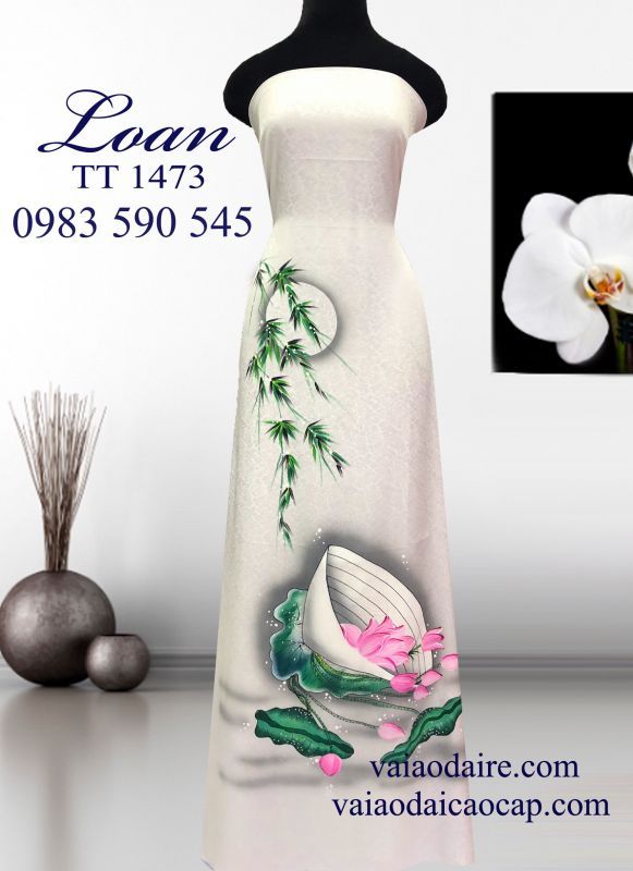 Vải áo dài tơ tằm vẽ nón lá