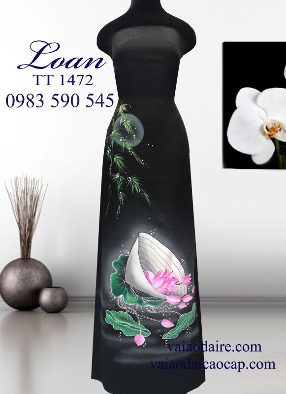 Vải áo dài tơ tằm vẽ nón lá