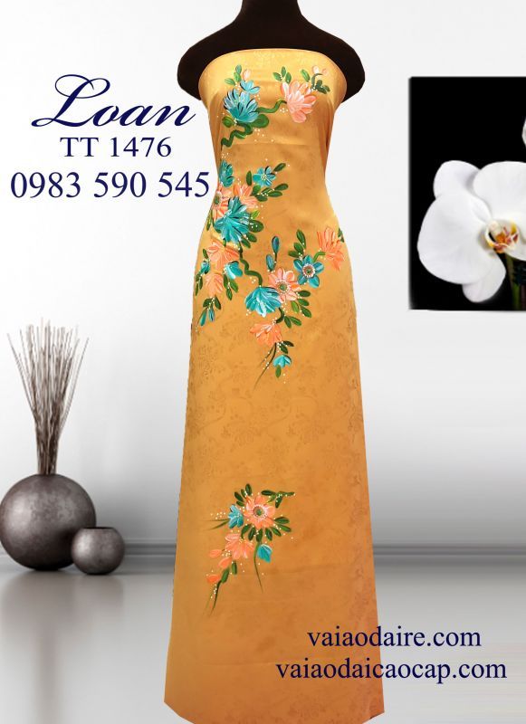 Vải áo dài tơ tằm vẽ hoa