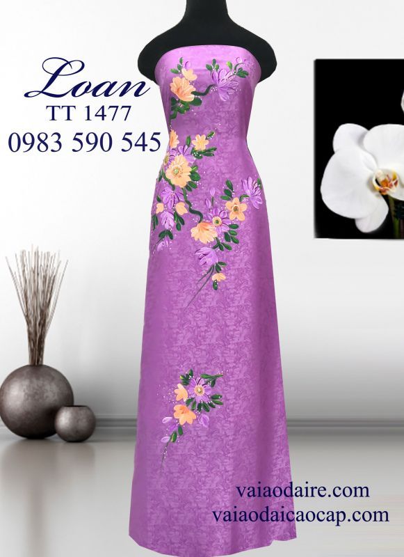 Vải áo dài tơ tằm vẽ hoa