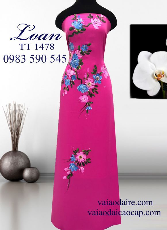 Vải áo dài thái tuấn vẽ hoa