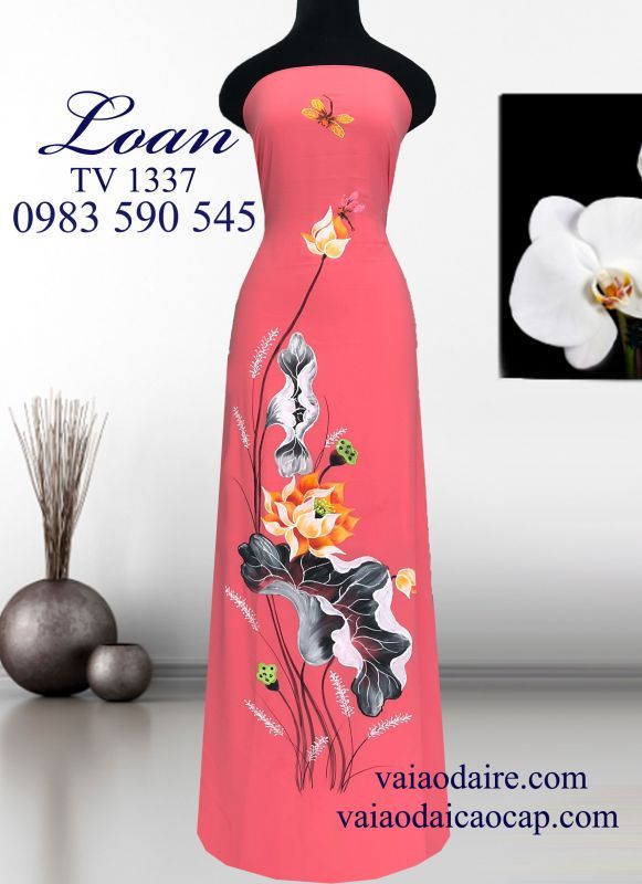Vải áo dài vẽ hoa sen