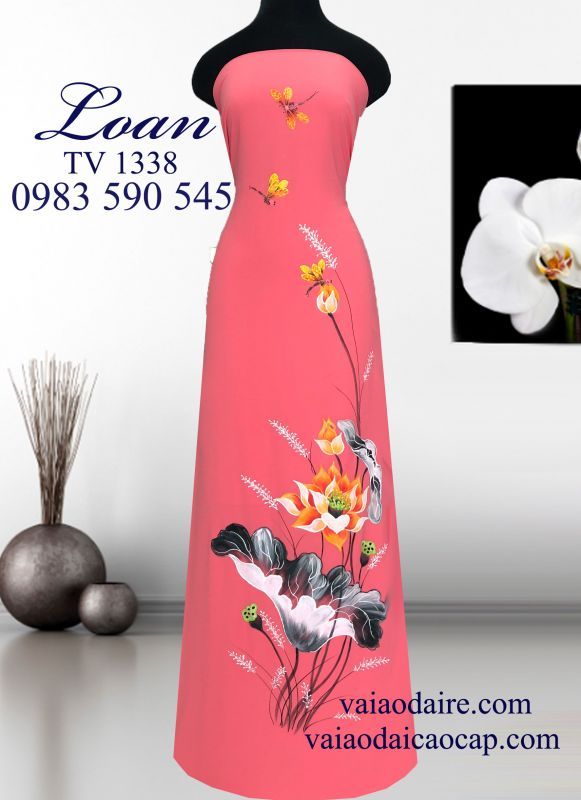 Vải áo dài vẽ hoa sen