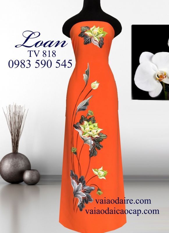 Vải áo dài vẽ hoa Sen