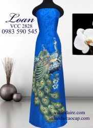 Vải áo dài tơ tằm vẽ chim Công