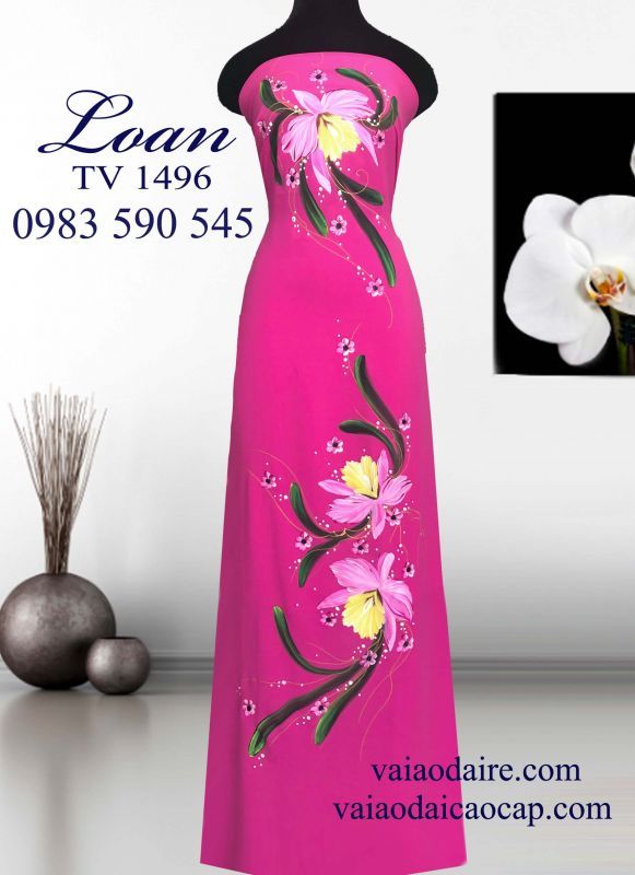 Vải áo dài Thái Tuấn vẽ hoa Lan