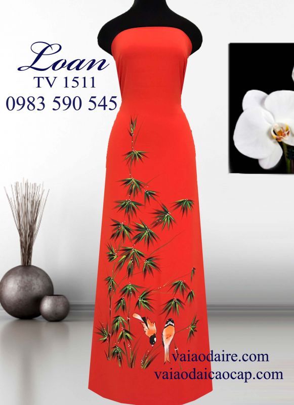 Vải áo dài vẽ cành trúc