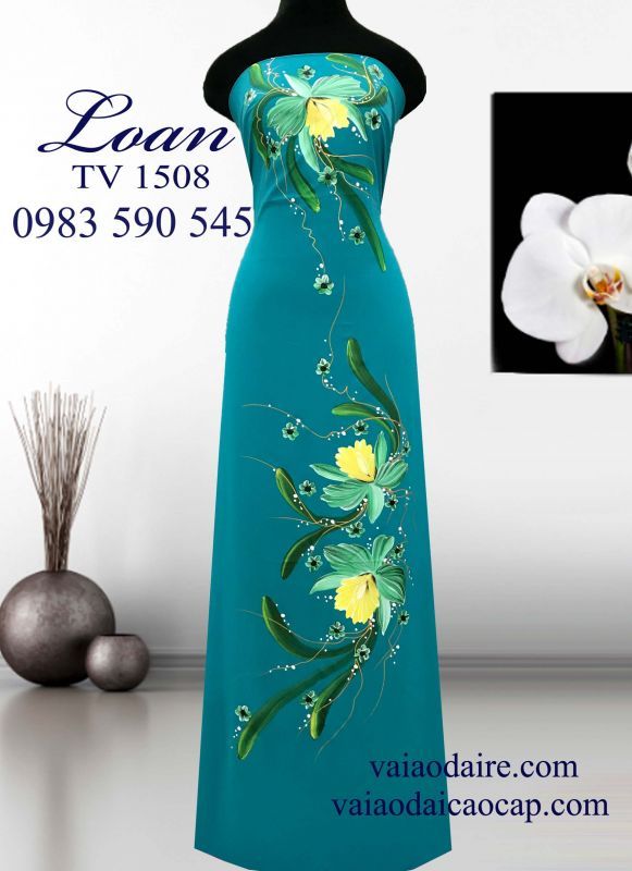 Vải áo dài vẽ hoa Lan