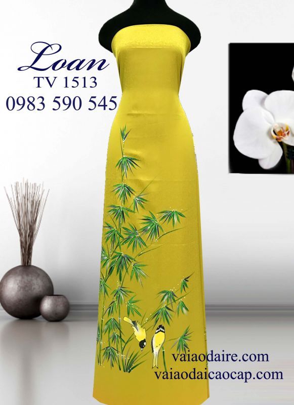 Vải áo dài tơ tằm vẽ cành trúc