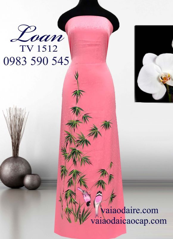 Vải áo dài tơ tằm vẽ cành trúc