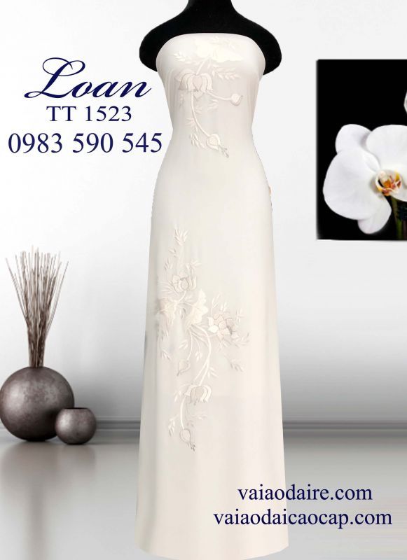 Vải áo dài thêu hoa Sen