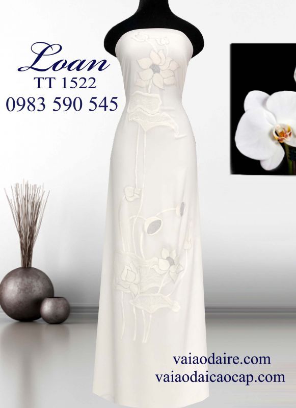 Vải áo dài thêu hoa Sen