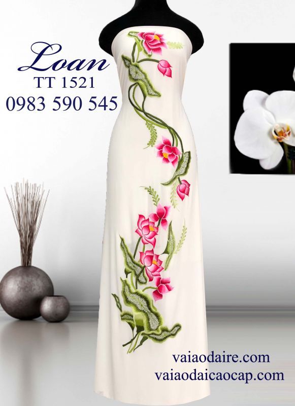 Vải áo dài thêu hoa Sen