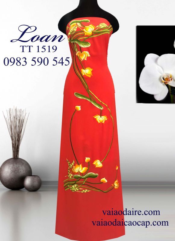 Vải áo dài thêu hoa Sen