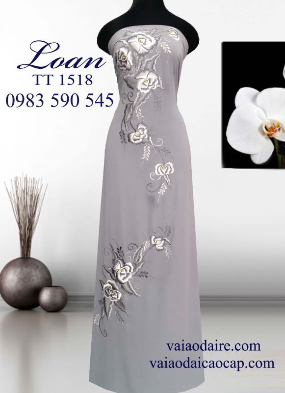 Vải áo dài thêu hoa dây
