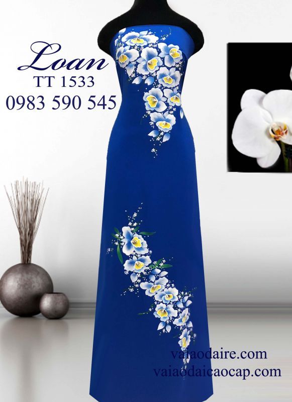 Vải áo dài Thái Tuấn vẽ hoa Lan