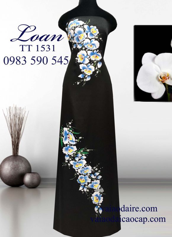 Vải áo dài tơ tằm vẽ hoa Lan