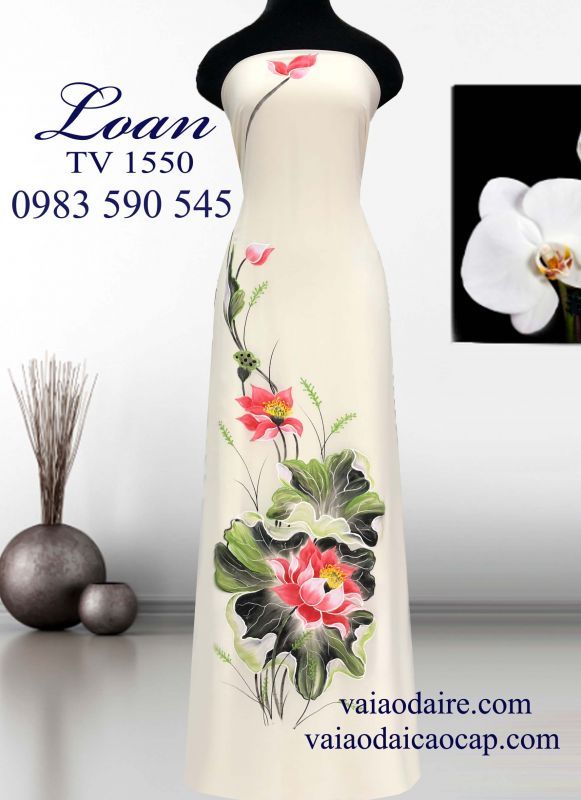 Vải áo dài vẽ hoa Sen