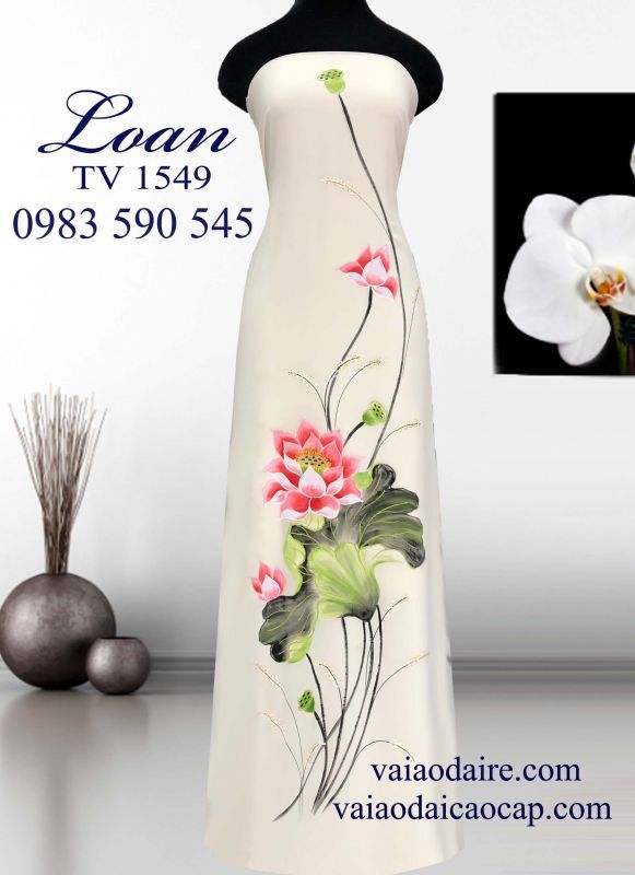 Vải áo dài vẽ hoa Sen